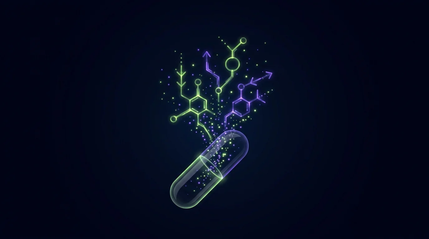 A neuron pathway glowing with balanced lime and violet light, representing ADHD medication's mechanism.