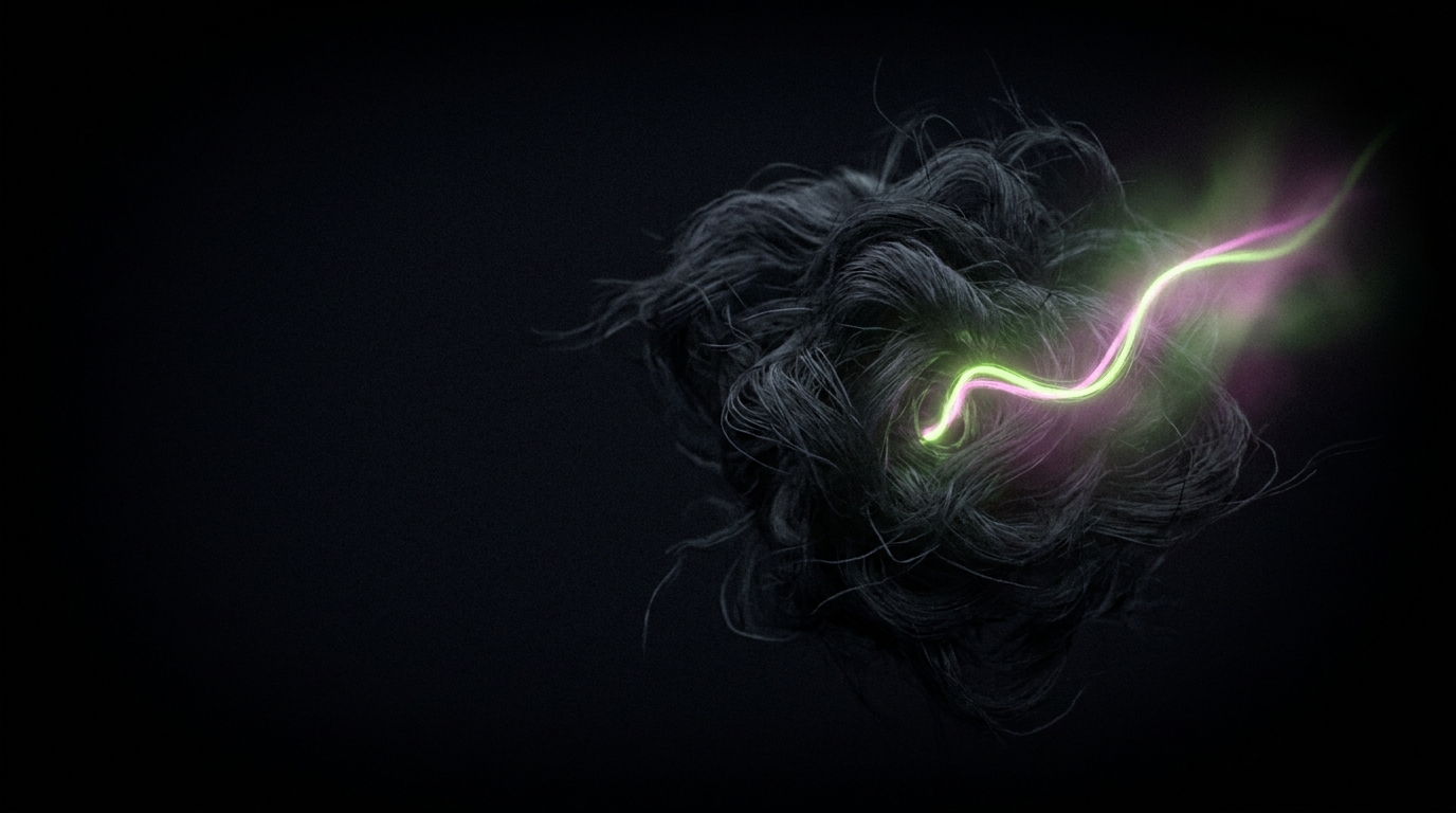 A tangled knot resolving into a single clear path of light, representing ADHD overwhelm.