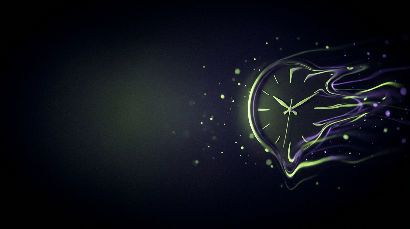 Abstract glowing clock dissolving into light particles, representing ADHD time blindness.